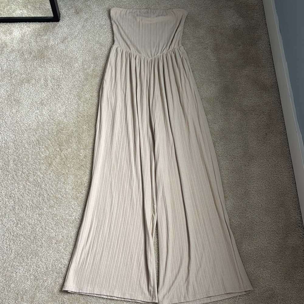 Strapless Wide Leg Jumpsuit Beige